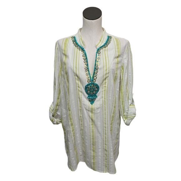 Soft Surroundings Tops - Soft Surroundings Womens Elisha Tunic Top Size‎ Large Beaded Striped Cotton